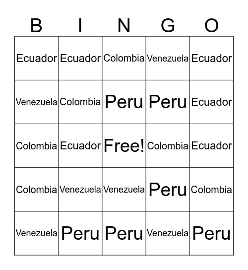 :) Northern South America (: Bingo Card
