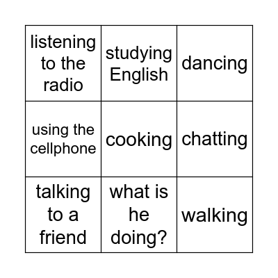 Present Continuous Bingo Card