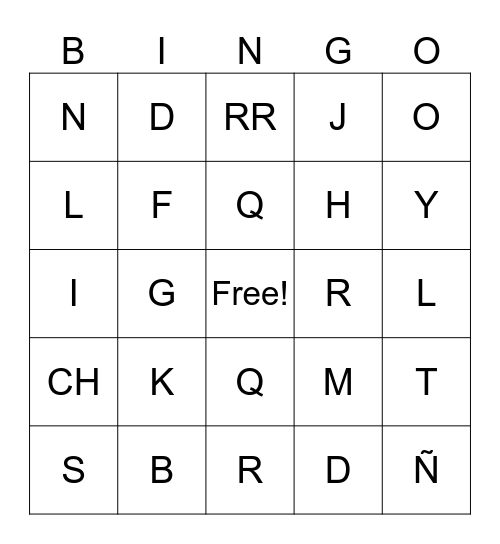 Spanish Alphabet and Greetings Bingo Card