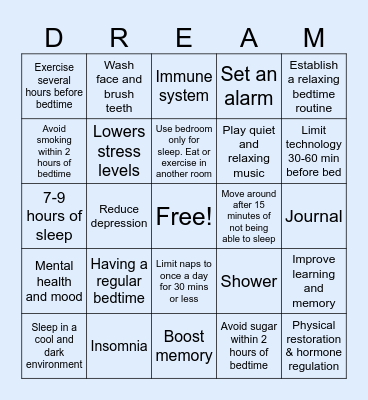 Sleepytime Bingo Card
