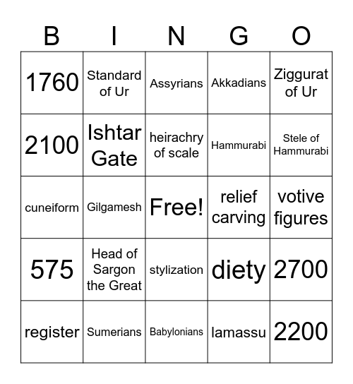 Ancient Mesopotamia Bingo Card