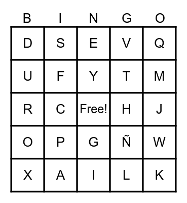 Spanish Alfabeto Bingo Card