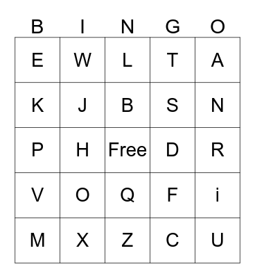 letters  Bingo Card