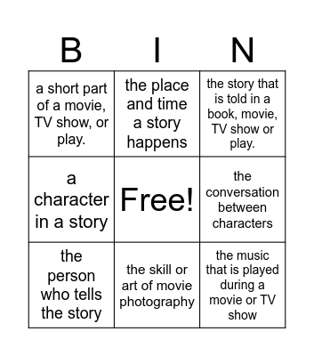 START UP 6 UNIT 1 LESSON 2: ELEMENTS OF A MOVIE OR TV SHOW Bingo Card