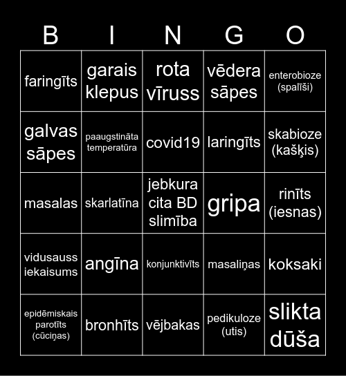 Bērnudārza slimību bingo Card