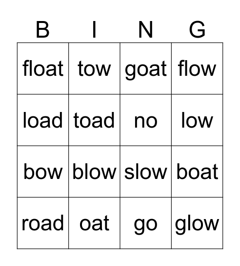 Long o Bingo Card