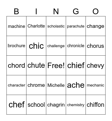 /ch/ words (89/90) Bingo Card