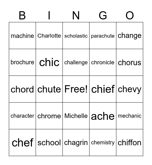 /ch/ words (89/90) Bingo Card