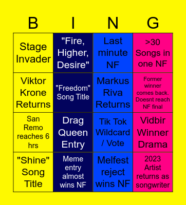 EUROVISION NF BINGO Card