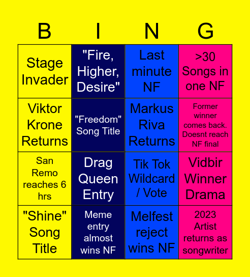 EUROVISION NF BINGO Card