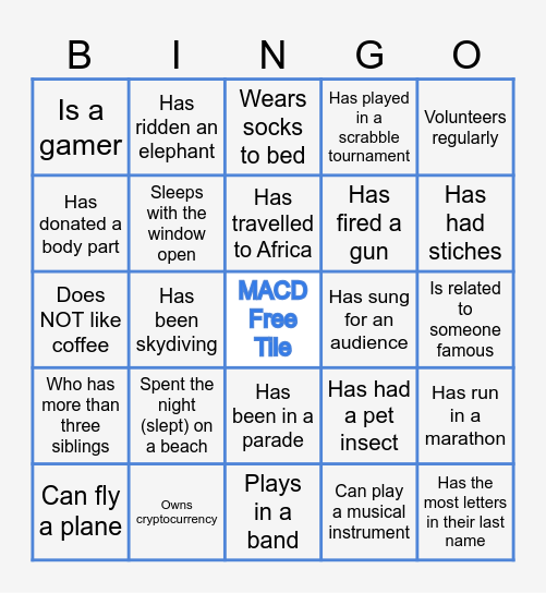 MACD - Human Bingo Card