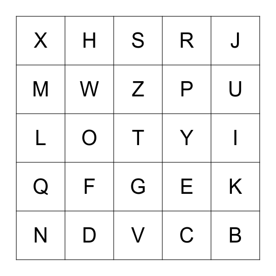 THE ALPHABET BINGO Card