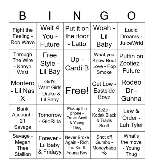 Hip Hop Bingo Card