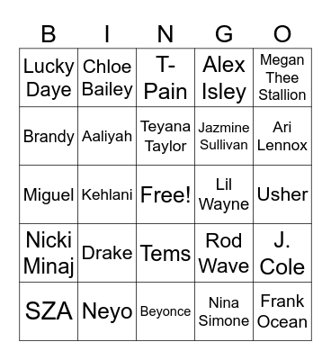 R&B Bingo Card