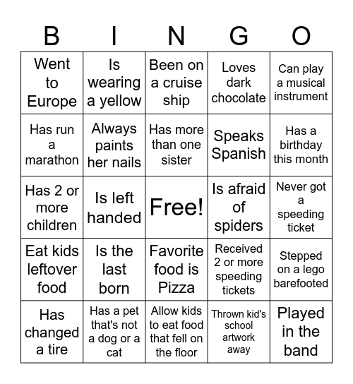 Ice Breaker Bingo Card