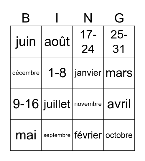 Bingo anniversaire Bingo Card