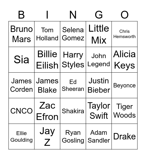 Celebrities! Bingo Card