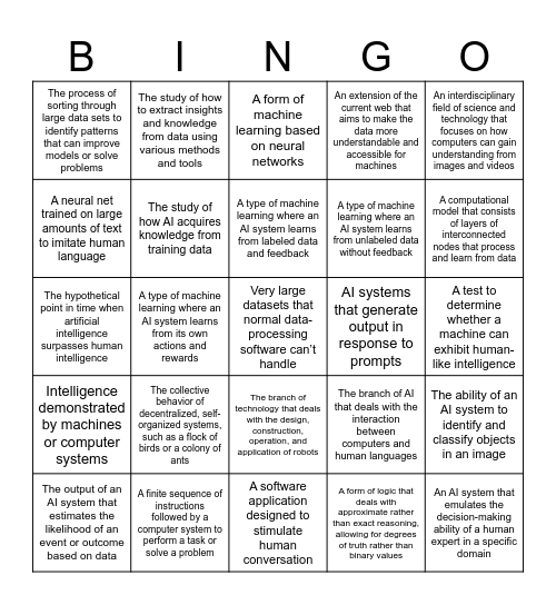 AI BASICS Bingo Card