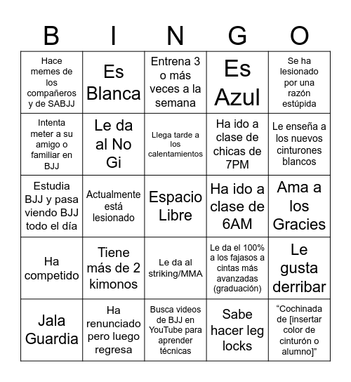 Santa Ana BJJ Bingo Card