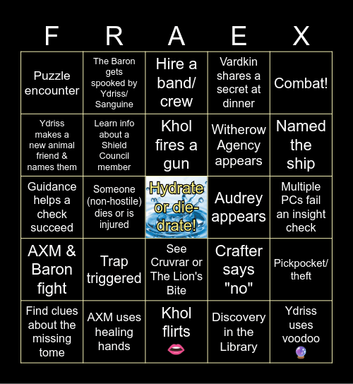 Fraexildon Bingo Card