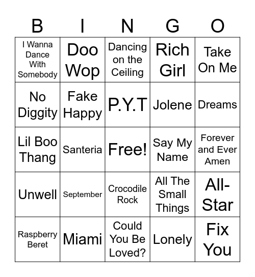 Music Bingo Card