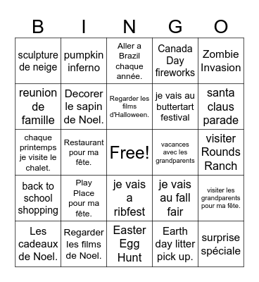 Nos Traditions Bingo Card