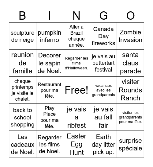 Nos Traditions Bingo Card