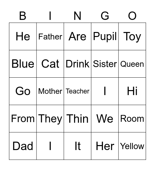 Find a word! Bingo Card