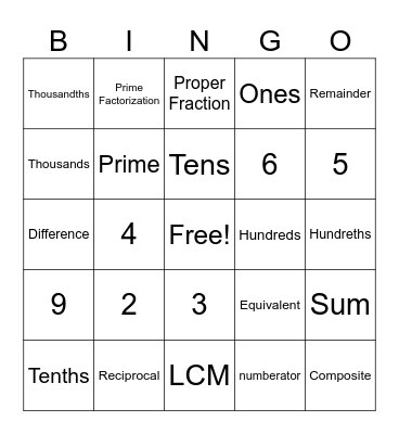 First Quarter Spiral Bingo Card