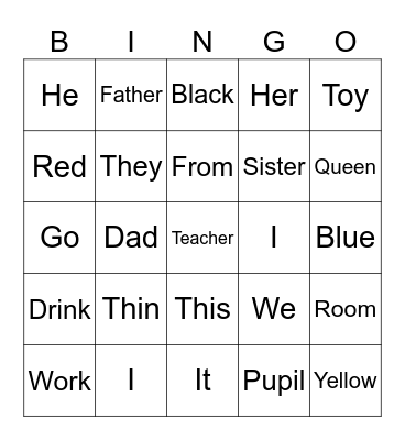 Find a word! Bingo Card