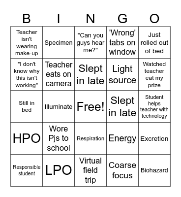 Virtual Classroom Bingo Card