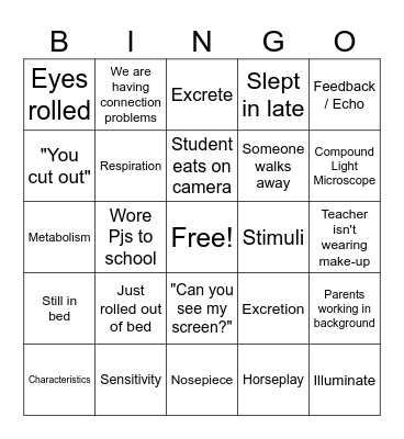 Virtual Classroom Bingo Card
