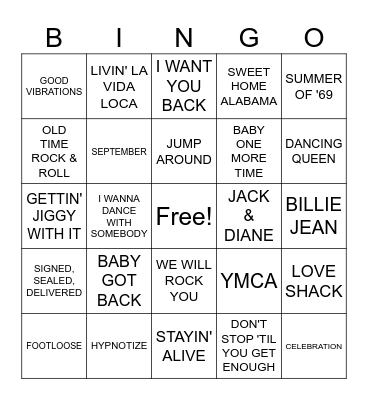 BOOM BOX 70's, 80''s, & 90's Bingo Card