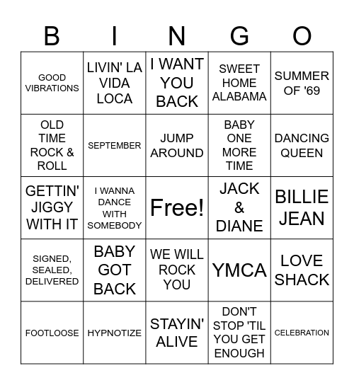 BOOM BOX 70's, 80''s, & 90's Bingo Card