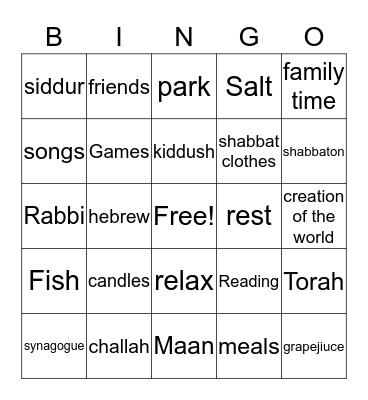 Shabbat Bingo Card