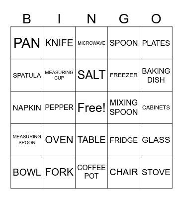 KITCHEN ITEMS Bingo Card