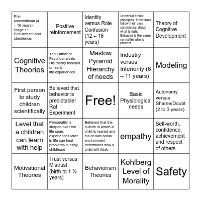 Theories Bingo Card