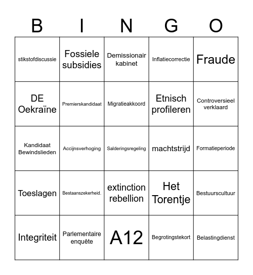 Prinsjesdag 2023 Bingo Card
