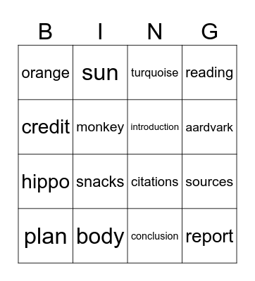 MLA Format Bingo Card