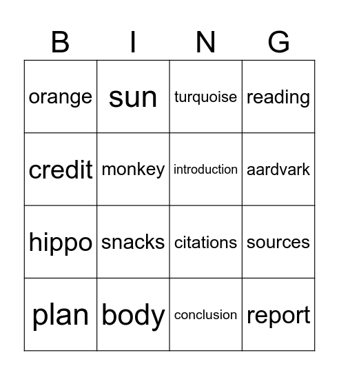 MLA Format Bingo Card