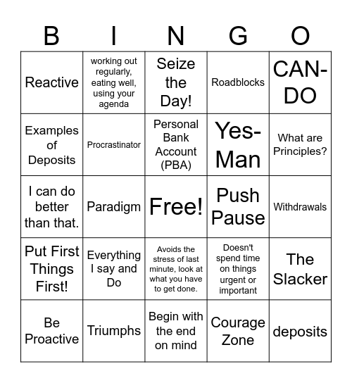 7 Habits BINGO! Bingo Card