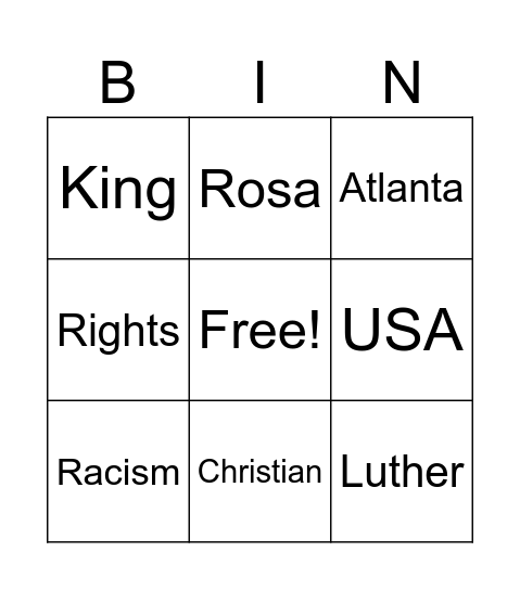 Civil Rights in America Bingo Card
