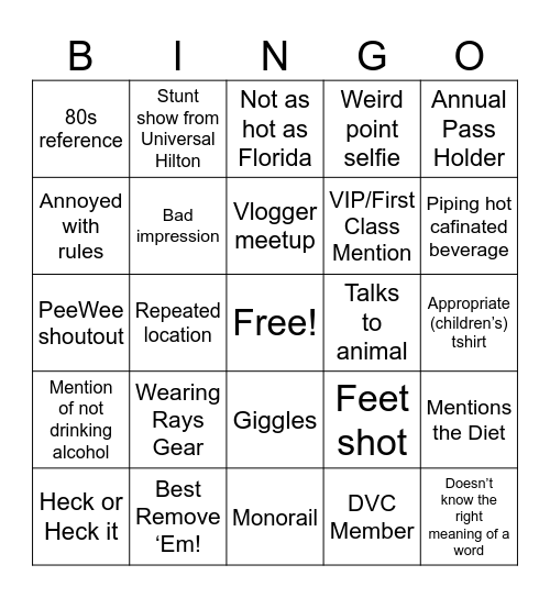 Woo Cali Bingo Card