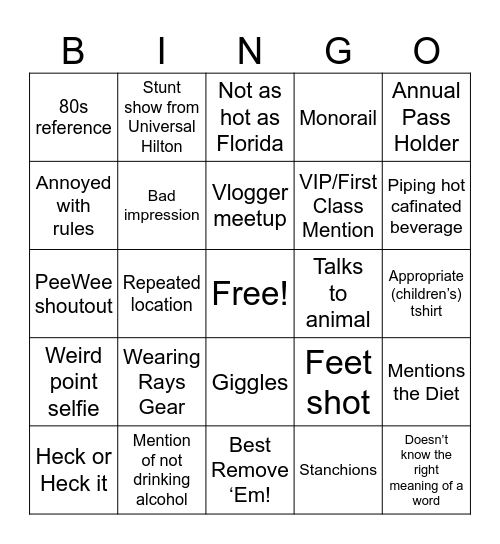 Woo Cali Bingo Card