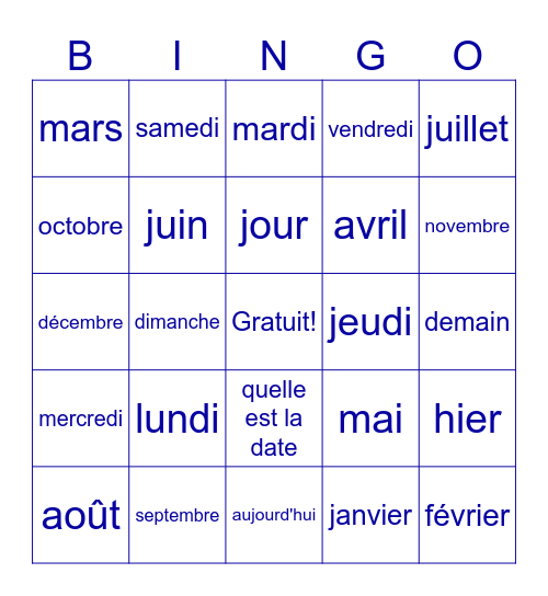 French Bingo Card