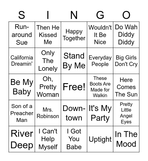 Singo Game #1 Bingo Card