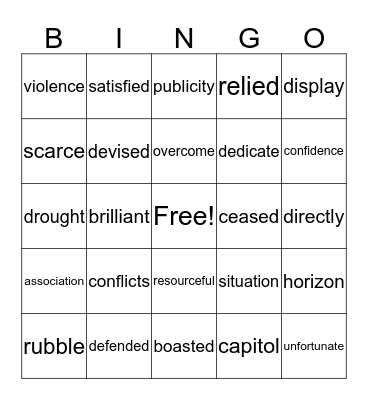 Lesson 19 Vocabulary Bingo Card