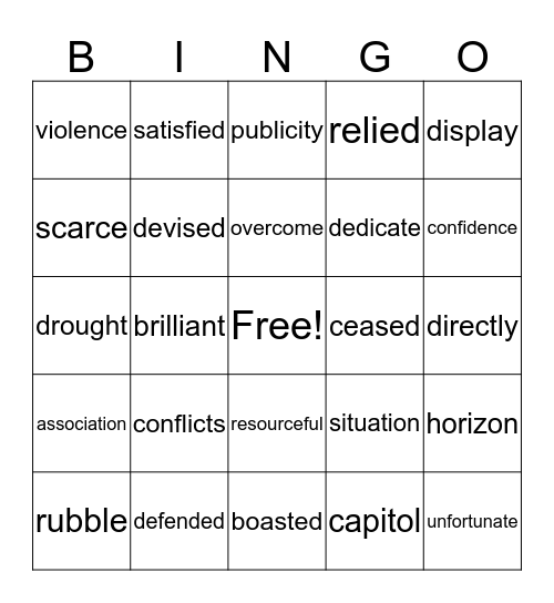 Lesson 19 Vocabulary Bingo Card