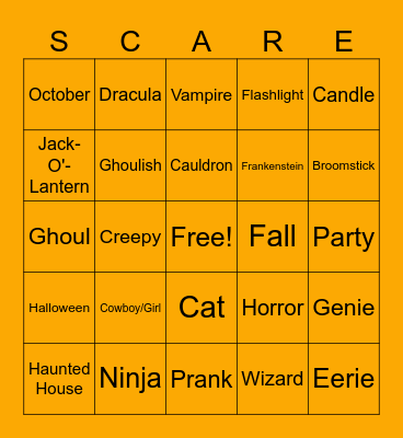 SCARE Time Bingo Card