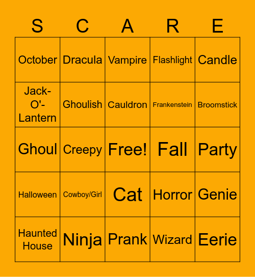 SCARE Time Bingo Card